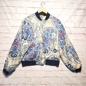 Free‎ People We The Free Bomber Jacket Womens Small Blue Ivory Paisley Quilted